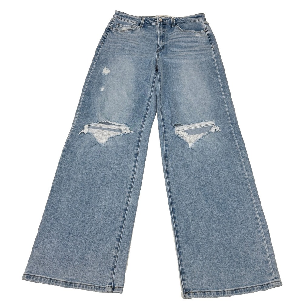 Flying Monkey Wide Leg Jeans Womens Size 31 32x33 Light Wash High Rise Stretch